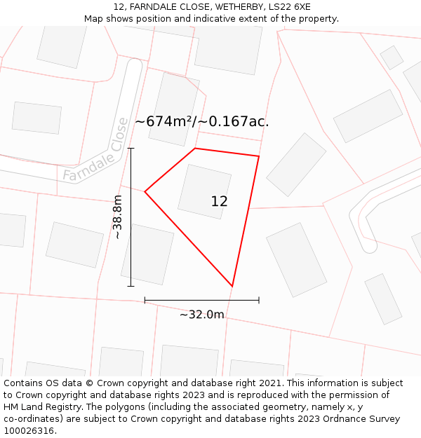 12, FARNDALE CLOSE, WETHERBY, LS22 6XE: Plot and title map