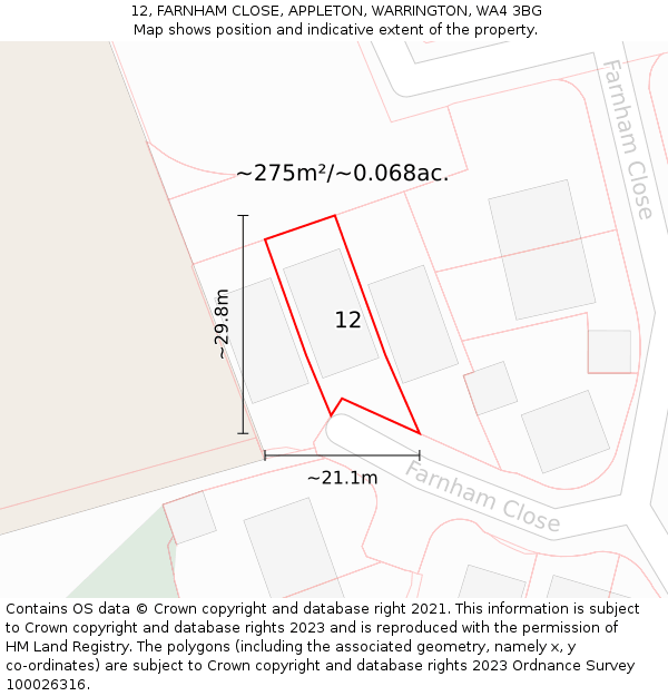 12, FARNHAM CLOSE, APPLETON, WARRINGTON, WA4 3BG: Plot and title map
