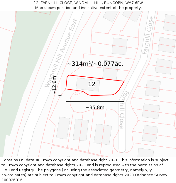 12, FARNHILL CLOSE, WINDMILL HILL, RUNCORN, WA7 6PW: Plot and title map