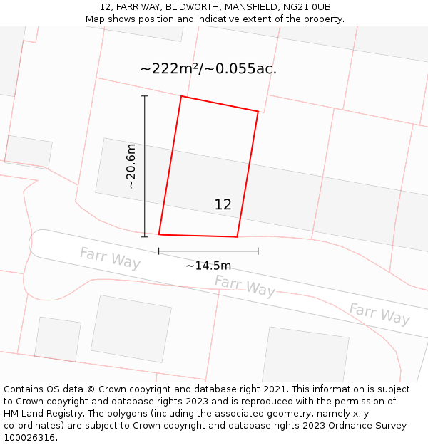 12, FARR WAY, BLIDWORTH, MANSFIELD, NG21 0UB: Plot and title map