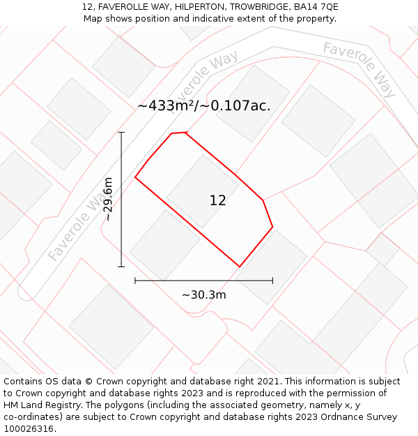 12, FAVEROLLE WAY, HILPERTON, TROWBRIDGE, BA14 7QE: Plot and title map