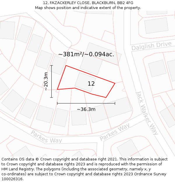 12, FAZACKERLEY CLOSE, BLACKBURN, BB2 4FG: Plot and title map