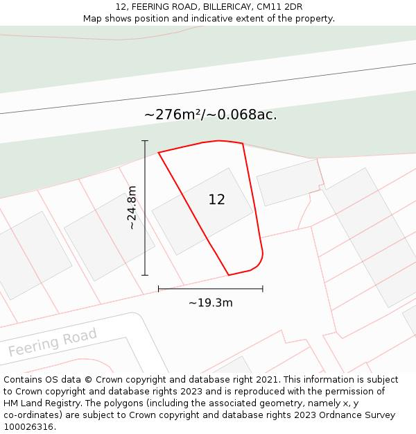 12, FEERING ROAD, BILLERICAY, CM11 2DR: Plot and title map