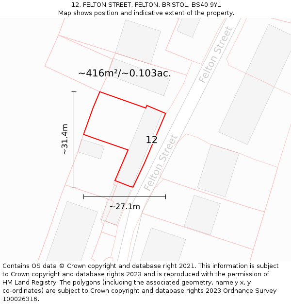12, FELTON STREET, FELTON, BRISTOL, BS40 9YL: Plot and title map