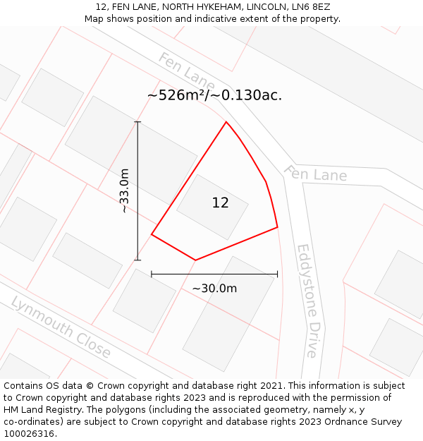 12, FEN LANE, NORTH HYKEHAM, LINCOLN, LN6 8EZ: Plot and title map
