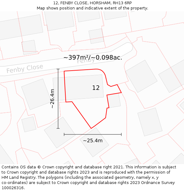 12, FENBY CLOSE, HORSHAM, RH13 6RP: Plot and title map