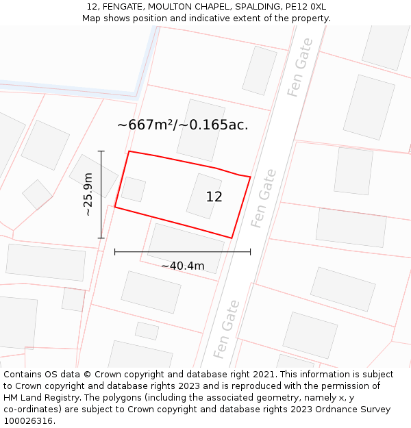 12, FENGATE, MOULTON CHAPEL, SPALDING, PE12 0XL: Plot and title map