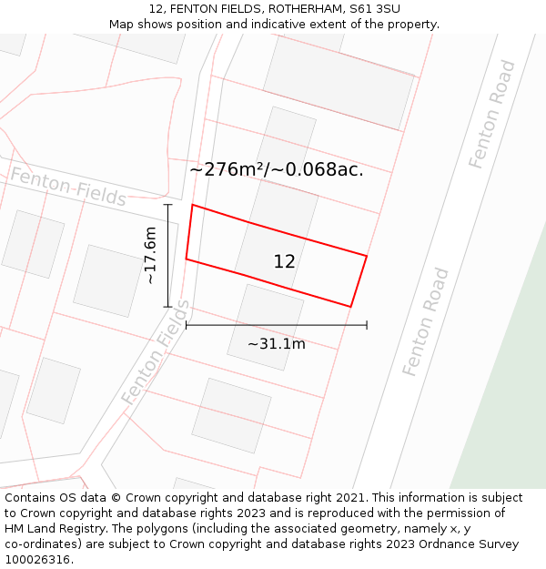12, FENTON FIELDS, ROTHERHAM, S61 3SU: Plot and title map