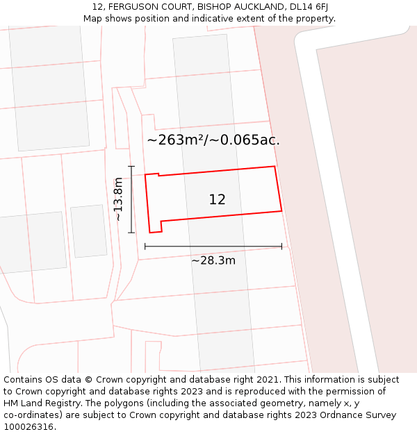 12, FERGUSON COURT, BISHOP AUCKLAND, DL14 6FJ: Plot and title map