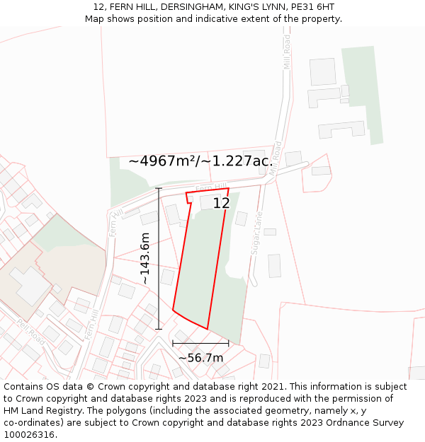 12, FERN HILL, DERSINGHAM, KING'S LYNN, PE31 6HT: Plot and title map