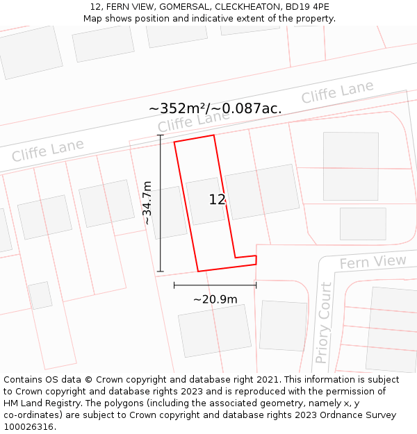 12, FERN VIEW, GOMERSAL, CLECKHEATON, BD19 4PE: Plot and title map