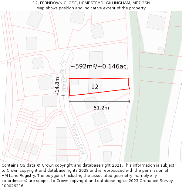 12, FERNDOWN CLOSE, HEMPSTEAD, GILLINGHAM, ME7 3SN: Plot and title map