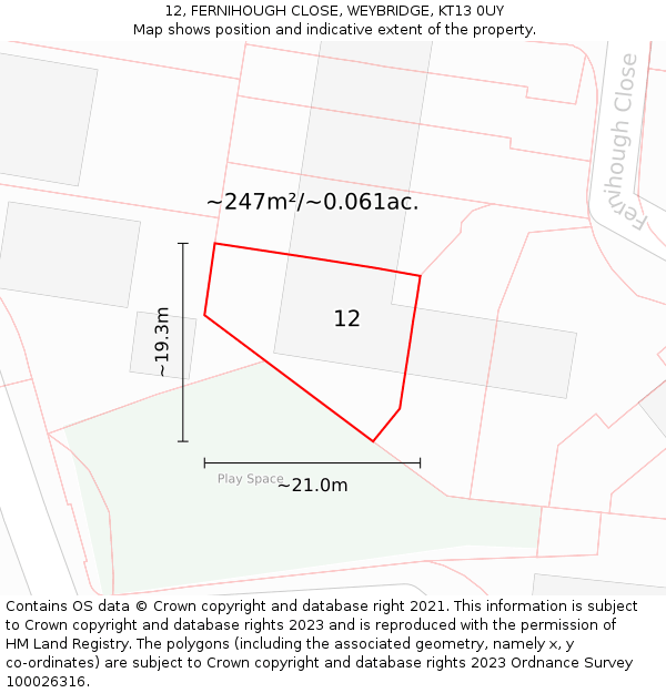 12, FERNIHOUGH CLOSE, WEYBRIDGE, KT13 0UY: Plot and title map