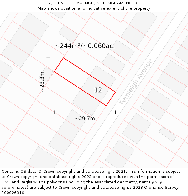 12, FERNLEIGH AVENUE, NOTTINGHAM, NG3 6FL: Plot and title map