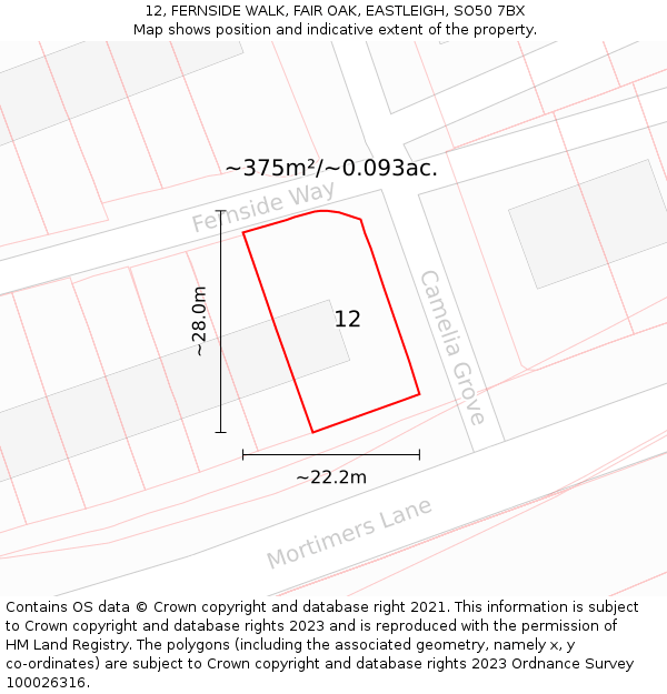 12, FERNSIDE WALK, FAIR OAK, EASTLEIGH, SO50 7BX: Plot and title map