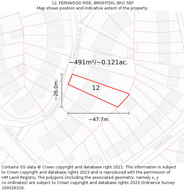 12, FERNWOOD RISE, BRIGHTON, BN1 5EP: Plot and title map