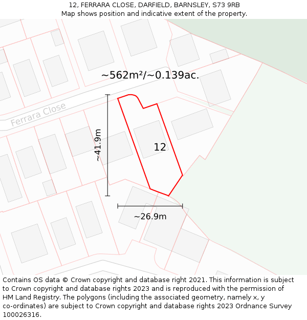 12, FERRARA CLOSE, DARFIELD, BARNSLEY, S73 9RB: Plot and title map