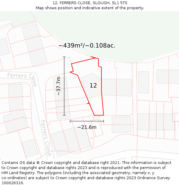 12, FERRERS CLOSE, SLOUGH, SL1 5TS: Plot and title map