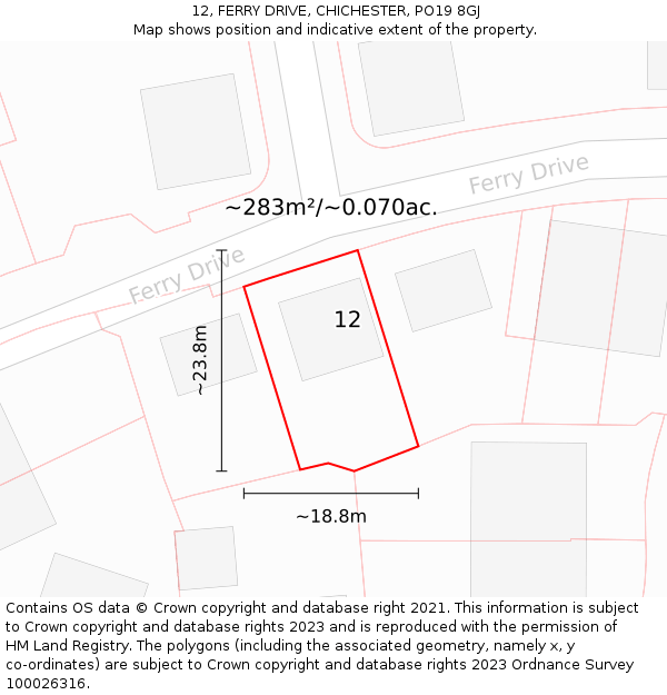 12, FERRY DRIVE, CHICHESTER, PO19 8GJ: Plot and title map