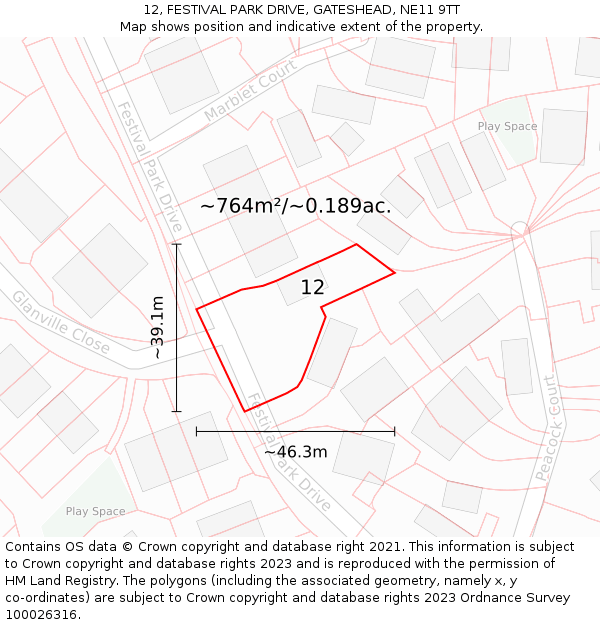 12, FESTIVAL PARK DRIVE, GATESHEAD, NE11 9TT: Plot and title map