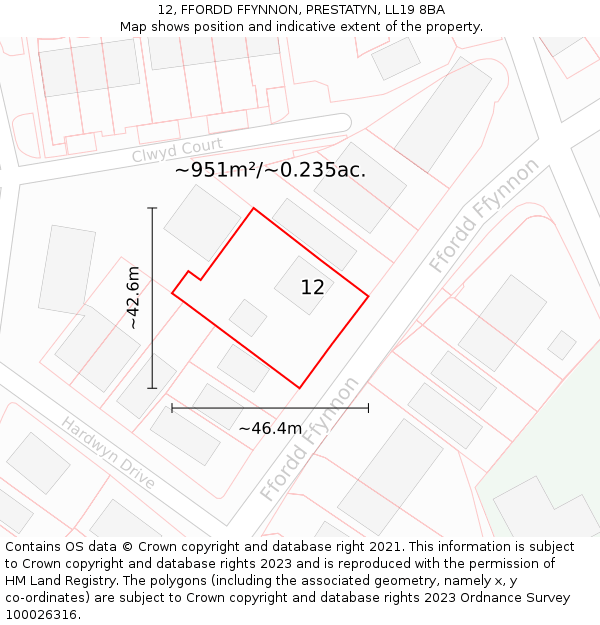 12, FFORDD FFYNNON, PRESTATYN, LL19 8BA: Plot and title map