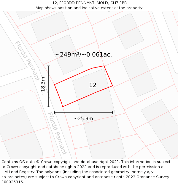 12, FFORDD PENNANT, MOLD, CH7 1RR: Plot and title map