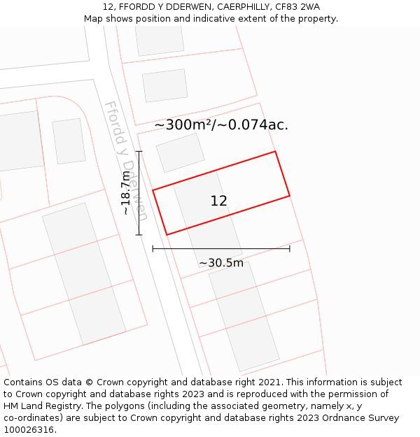 12, FFORDD Y DDERWEN, CAERPHILLY, CF83 2WA: Plot and title map