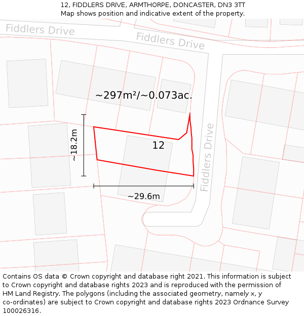 12, FIDDLERS DRIVE, ARMTHORPE, DONCASTER, DN3 3TT: Plot and title map