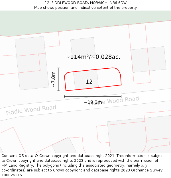 12, FIDDLEWOOD ROAD, NORWICH, NR6 6DW: Plot and title map