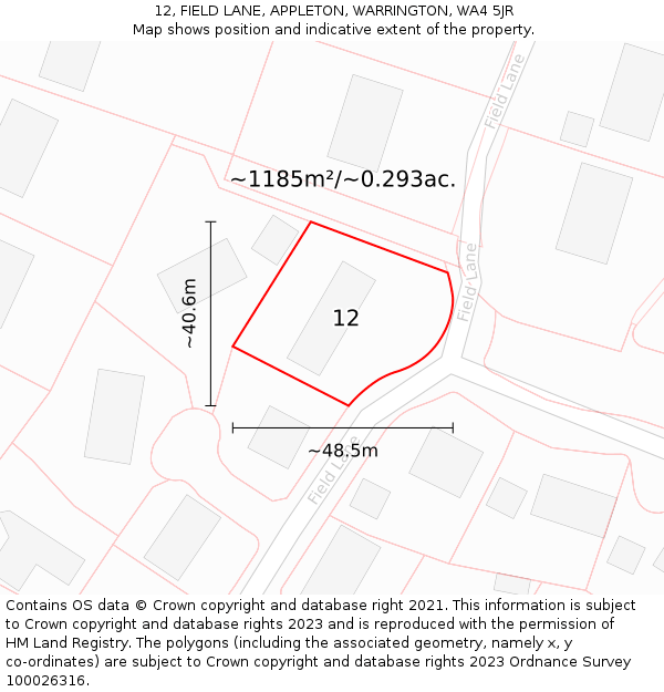 12, FIELD LANE, APPLETON, WARRINGTON, WA4 5JR: Plot and title map