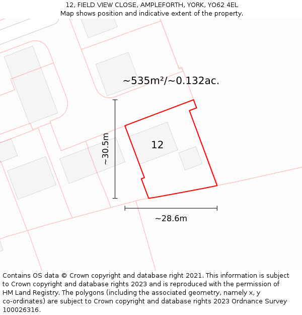 12, FIELD VIEW CLOSE, AMPLEFORTH, YORK, YO62 4EL: Plot and title map