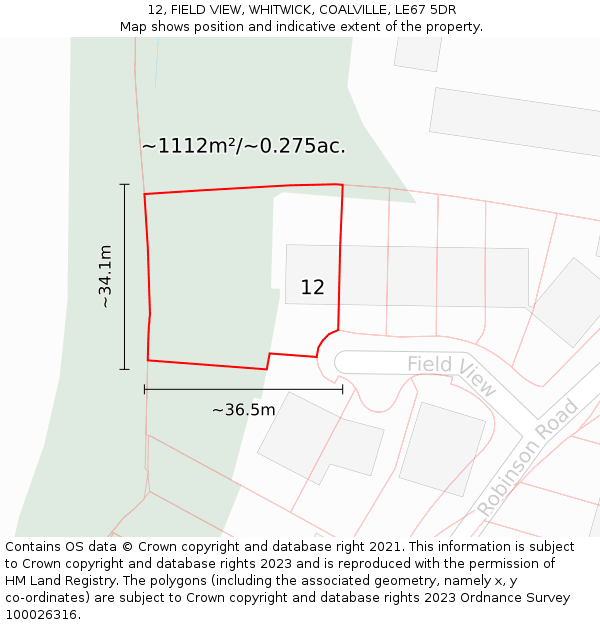 12, FIELD VIEW, WHITWICK, COALVILLE, LE67 5DR: Plot and title map