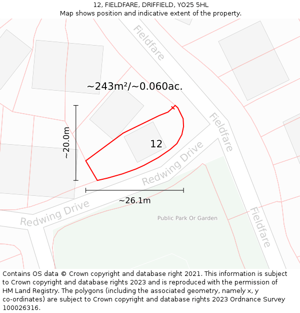 12, FIELDFARE, DRIFFIELD, YO25 5HL: Plot and title map