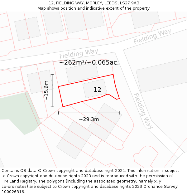 12, FIELDING WAY, MORLEY, LEEDS, LS27 9AB: Plot and title map