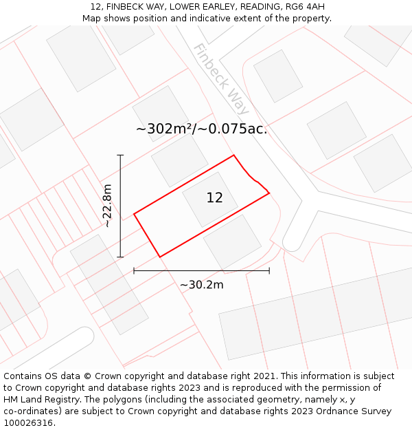 12, FINBECK WAY, LOWER EARLEY, READING, RG6 4AH: Plot and title map