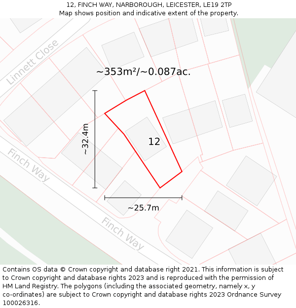 12, FINCH WAY, NARBOROUGH, LEICESTER, LE19 2TP: Plot and title map
