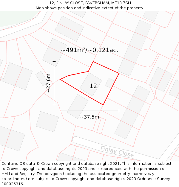 12, FINLAY CLOSE, FAVERSHAM, ME13 7SH: Plot and title map
