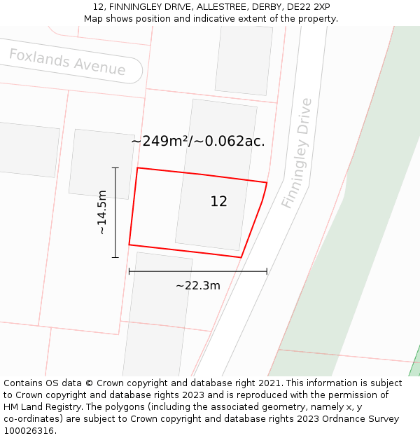 12, FINNINGLEY DRIVE, ALLESTREE, DERBY, DE22 2XP: Plot and title map