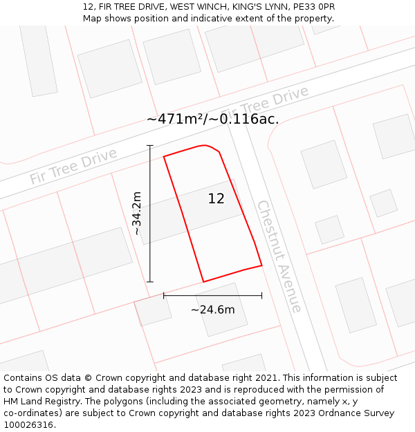 12, FIR TREE DRIVE, WEST WINCH, KING'S LYNN, PE33 0PR: Plot and title map