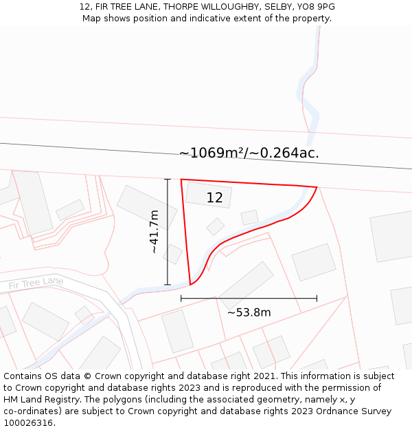 12, FIR TREE LANE, THORPE WILLOUGHBY, SELBY, YO8 9PG: Plot and title map