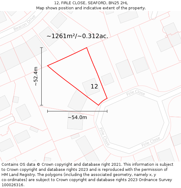 12, FIRLE CLOSE, SEAFORD, BN25 2HL: Plot and title map