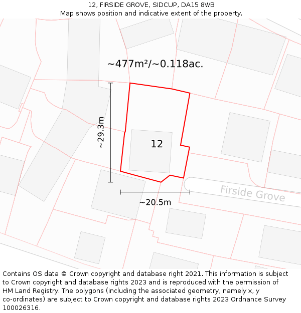 12, FIRSIDE GROVE, SIDCUP, DA15 8WB: Plot and title map