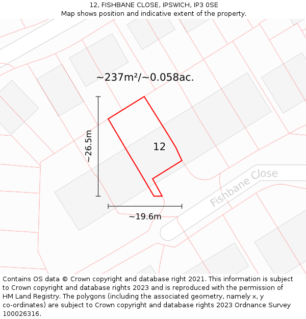 12, FISHBANE CLOSE, IPSWICH, IP3 0SE: Plot and title map