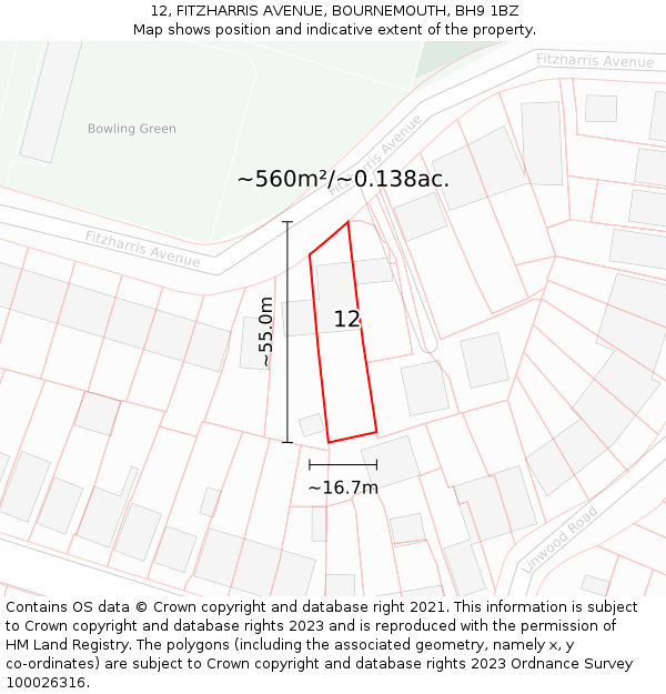 12, FITZHARRIS AVENUE, BOURNEMOUTH, BH9 1BZ: Plot and title map