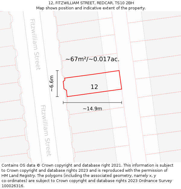 12, FITZWILLIAM STREET, REDCAR, TS10 2BH: Plot and title map