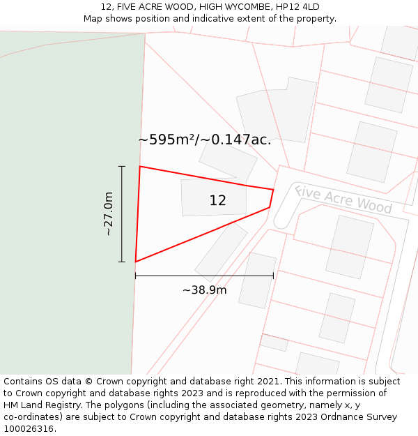 12, FIVE ACRE WOOD, HIGH WYCOMBE, HP12 4LD: Plot and title map