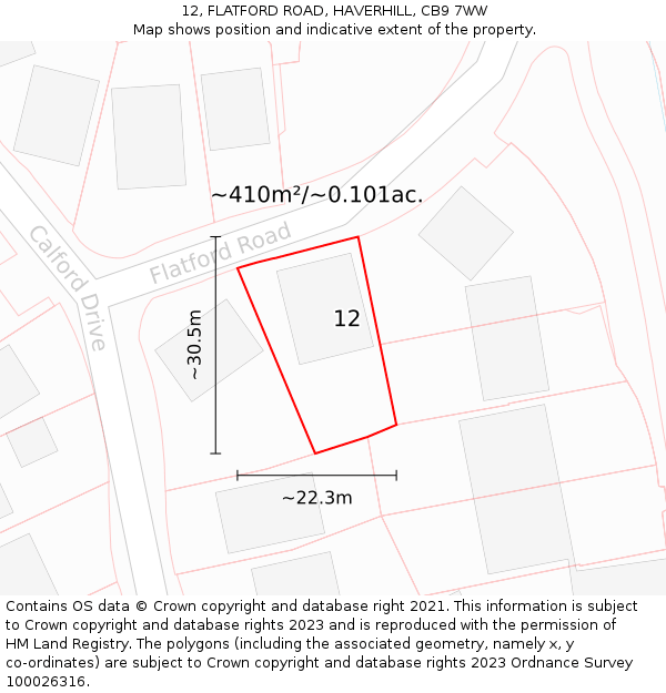 12, FLATFORD ROAD, HAVERHILL, CB9 7WW: Plot and title map