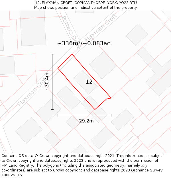12, FLAXMAN CROFT, COPMANTHORPE, YORK, YO23 3TU: Plot and title map