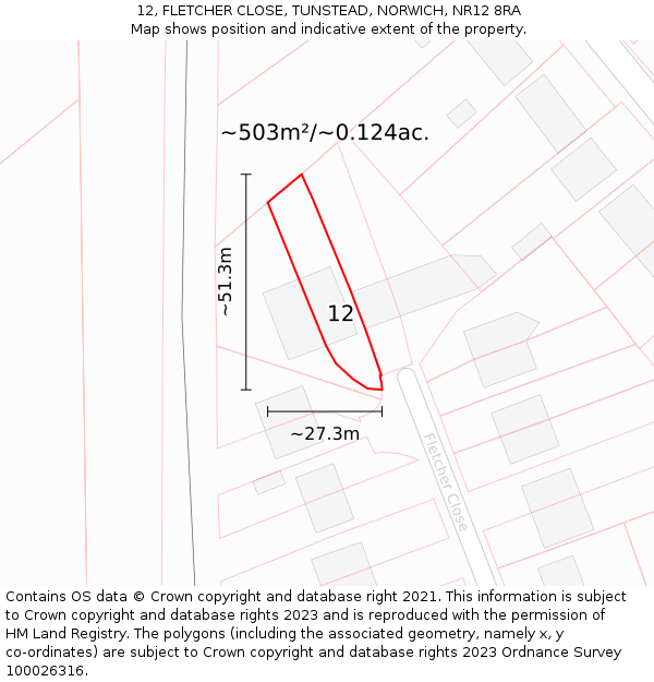 12, FLETCHER CLOSE, TUNSTEAD, NORWICH, NR12 8RA: Plot and title map