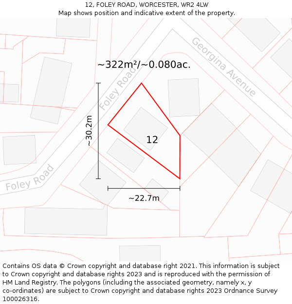 12, FOLEY ROAD, WORCESTER, WR2 4LW: Plot and title map